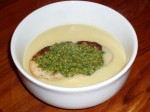 Artichoke and Green Garlic Soup with Parsley-Walnut Pesto